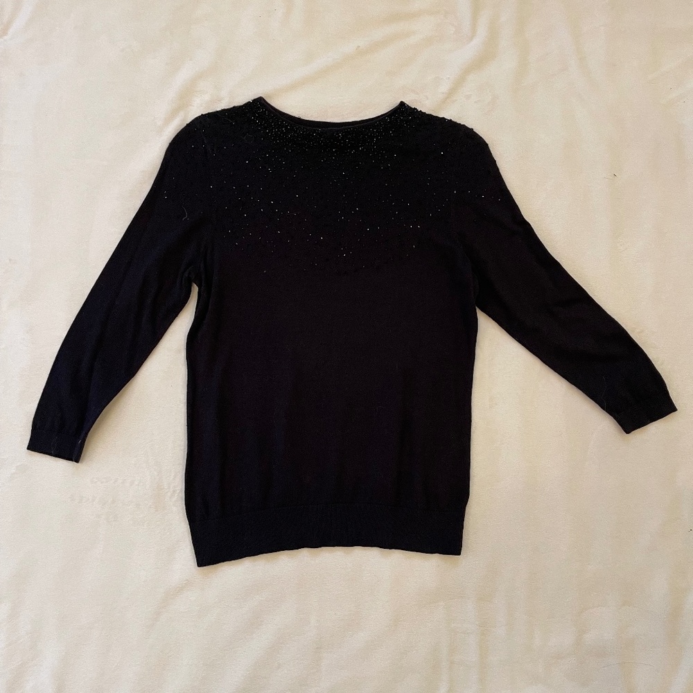 Talbots Petites Women's Small Black Long Sleeve Sweater with Sequins